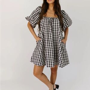 NWT ZOCO Black and White Gingham Puff Sleeve Dress Large